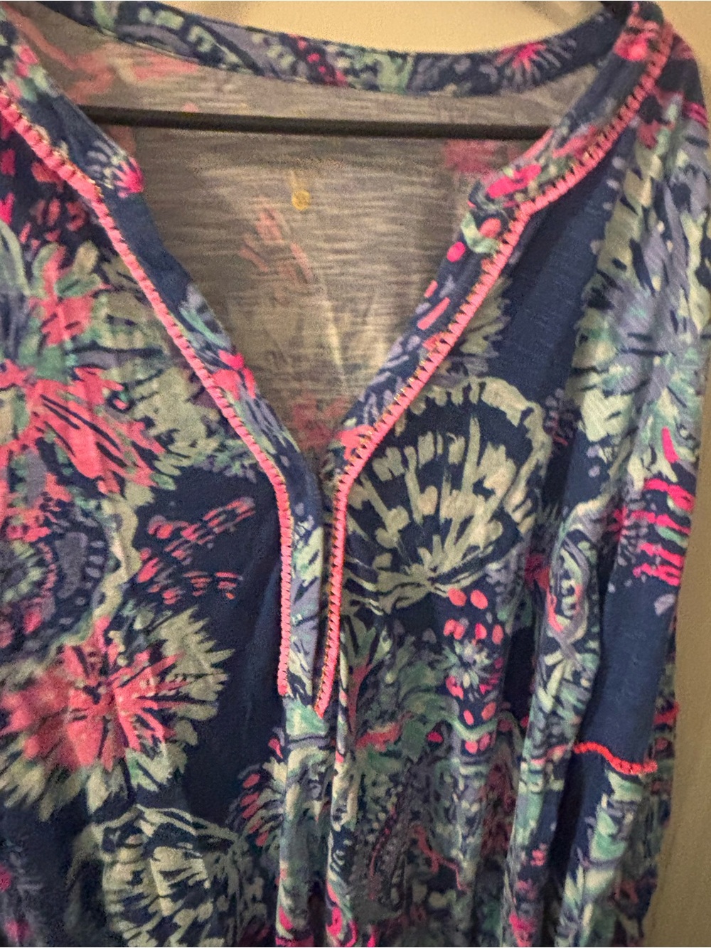 Lilly Pulitzer Navy Floral Midi Dress with Pink and Teal Details - Picture 4 of 9
